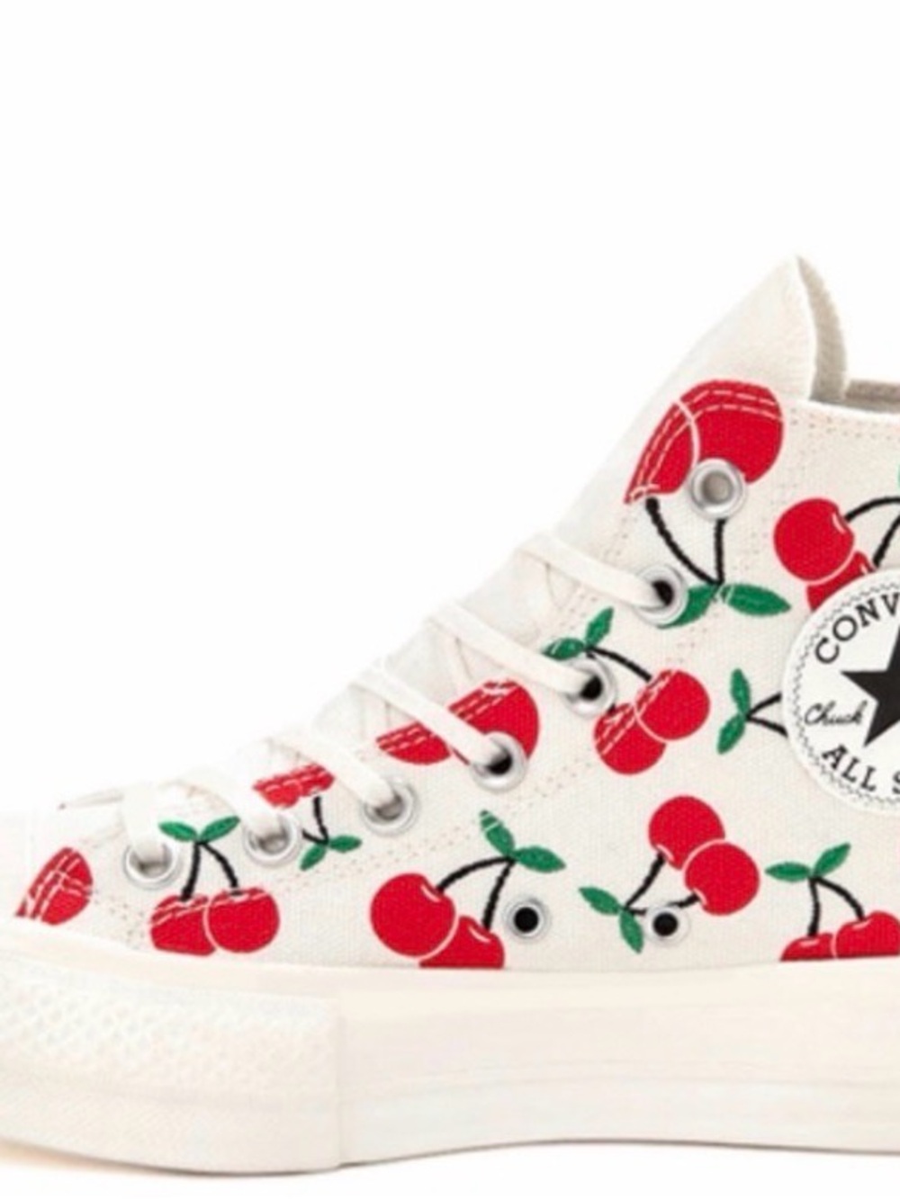 Converse Kids High Top Sneakers in White with Red Cherry Print